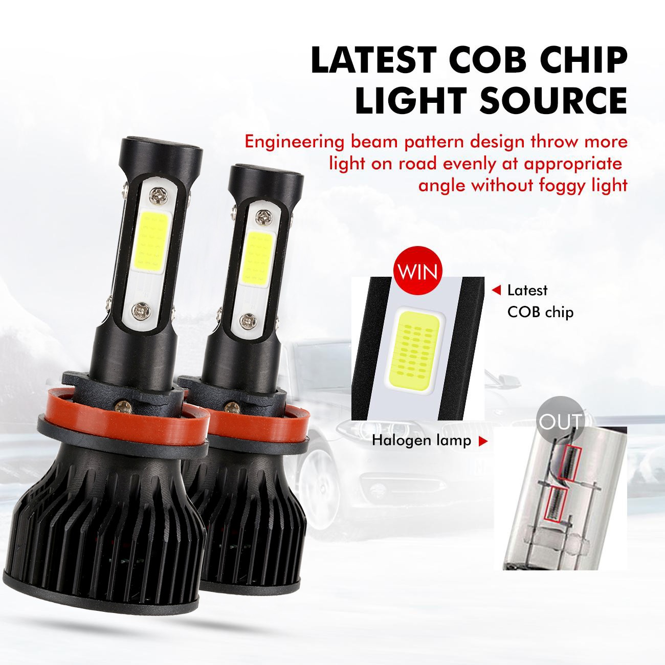 4-sides H11 LED Headlight Super Bright Bulbs 6500K White 2500000LM High/Low Beam