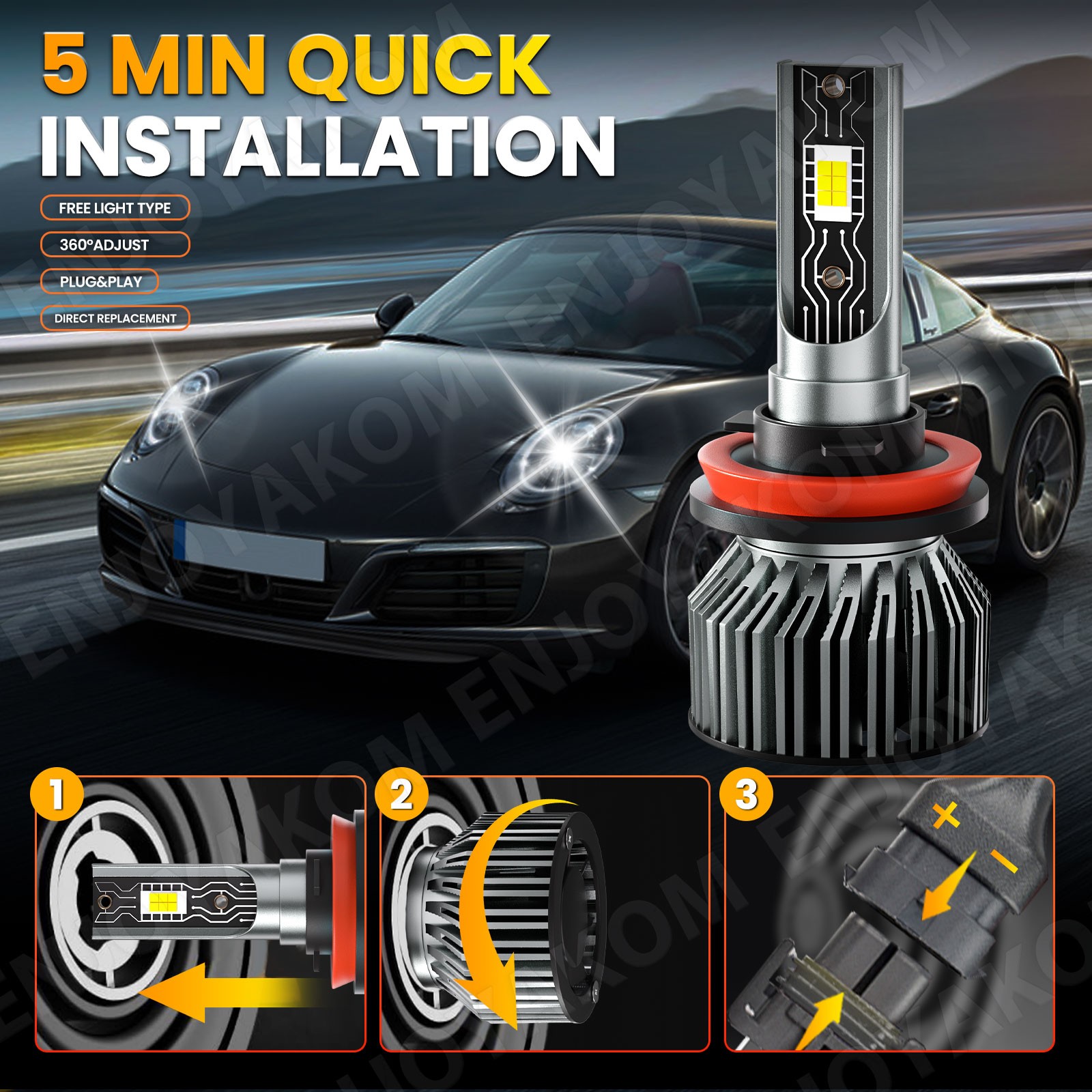 9005 H11 LED Headlight KIT Combo Bulbs 12000K High&Low Beam Super Bright White