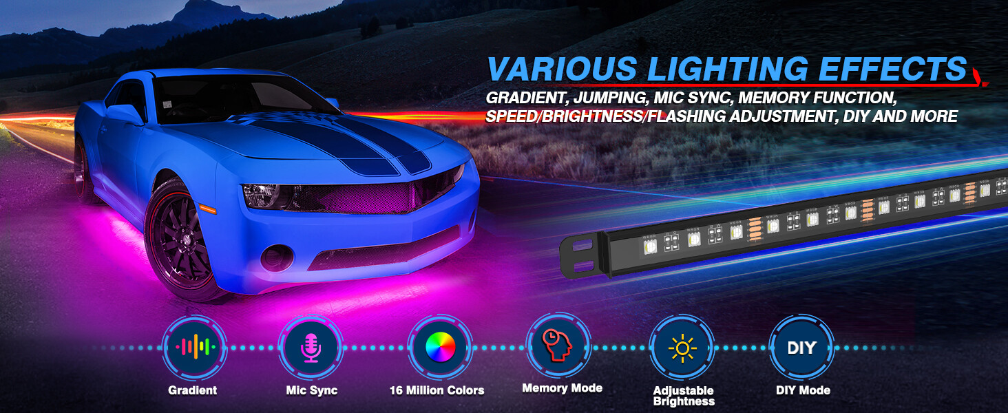 MICTUNING N8 RGBW LED Strip Aluminum Underneath Under Car Neon Lights Wireless