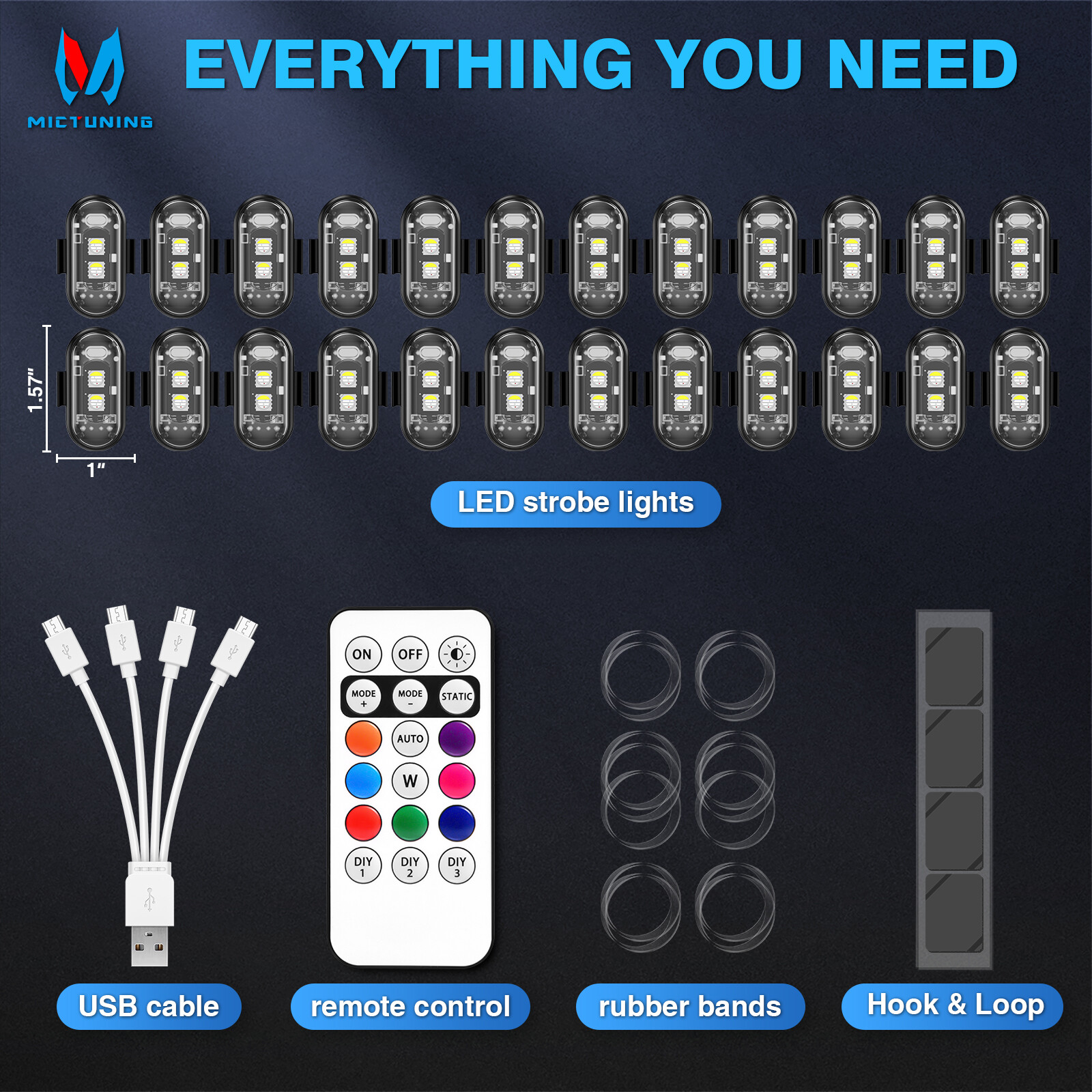 20PCS Wireless LED Strobe Lights 8 Colors USB Rechargeable Anti-Collision Lamps