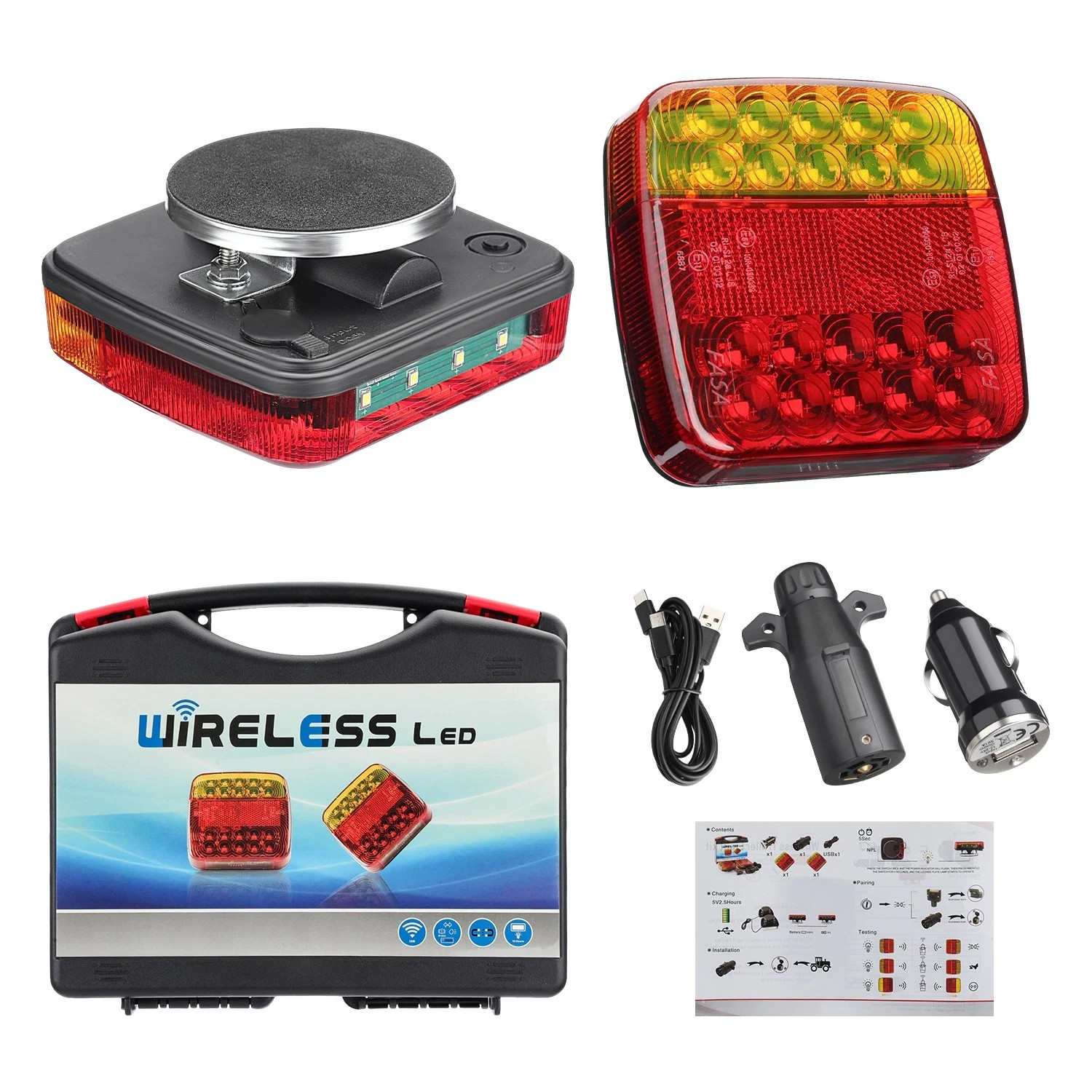 Magnetic Wireless LED Tow Towing Trailer Rear Tail Lights Warning Flashing Light
