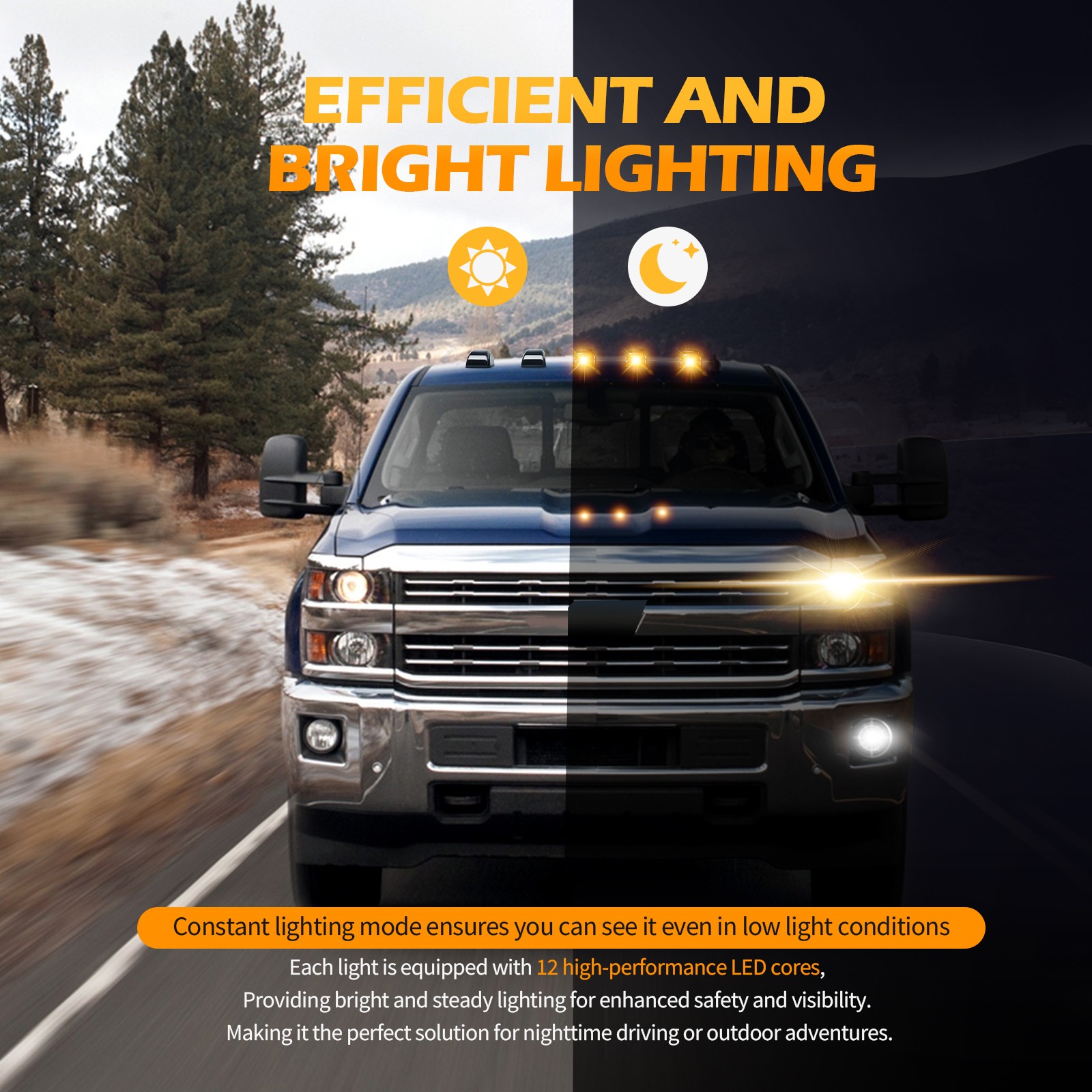5X LED Cab Lights Solar Powered Wireless Amber Marker For Peterbilt 326 379 389