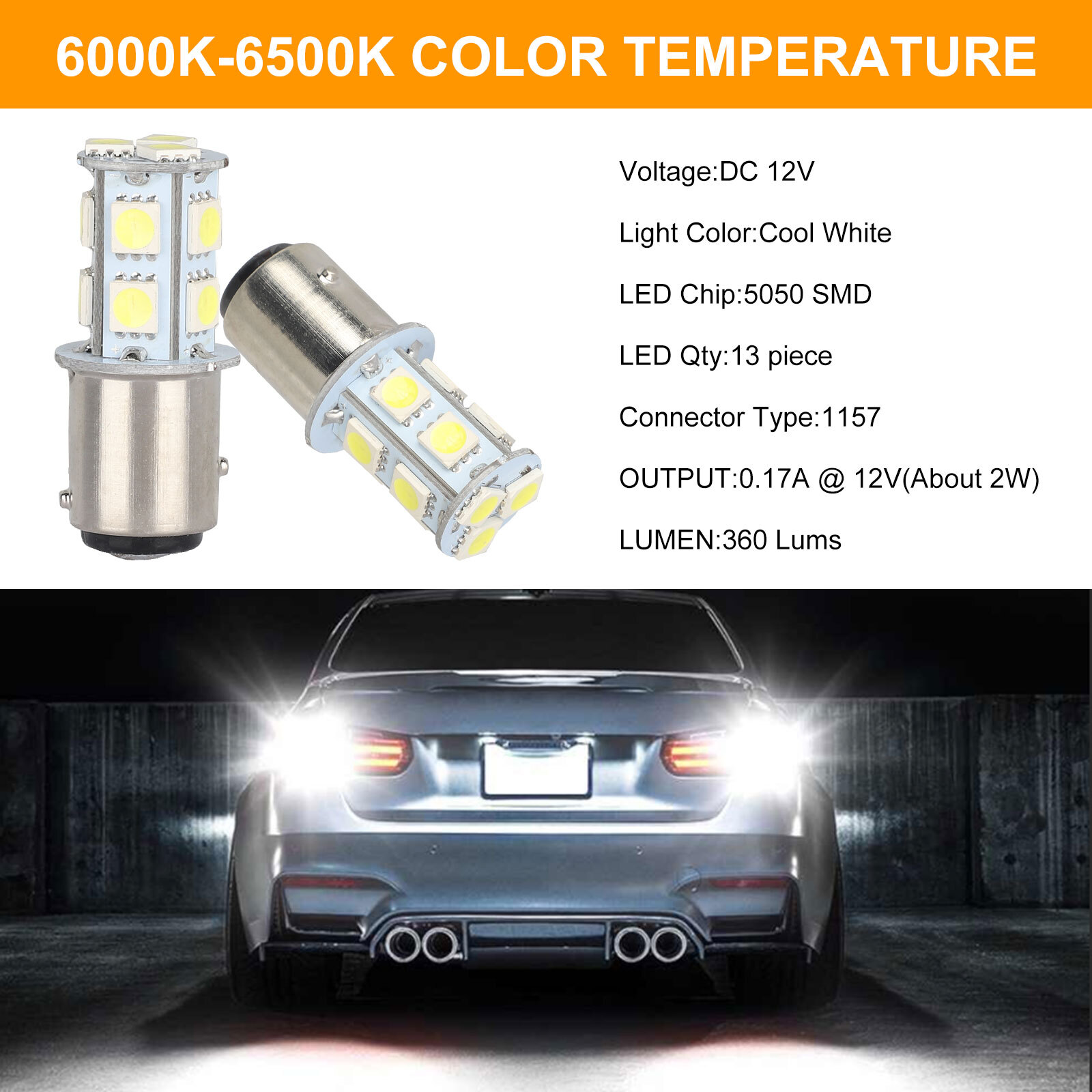 10x 1157 BAY15D 13-SMD LED Tail Brake Stop Turn Signal Parking Light Bulbs White