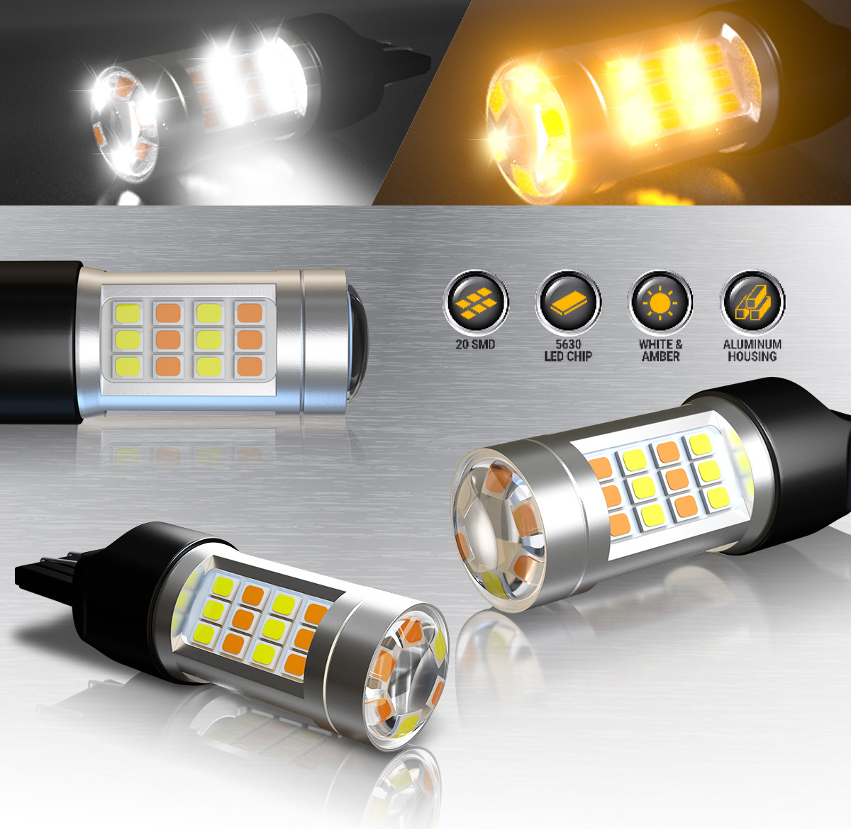2x Front/Rear Turn Signal Light Amber/White 7443 LED Bulb For Honda Accord Civic