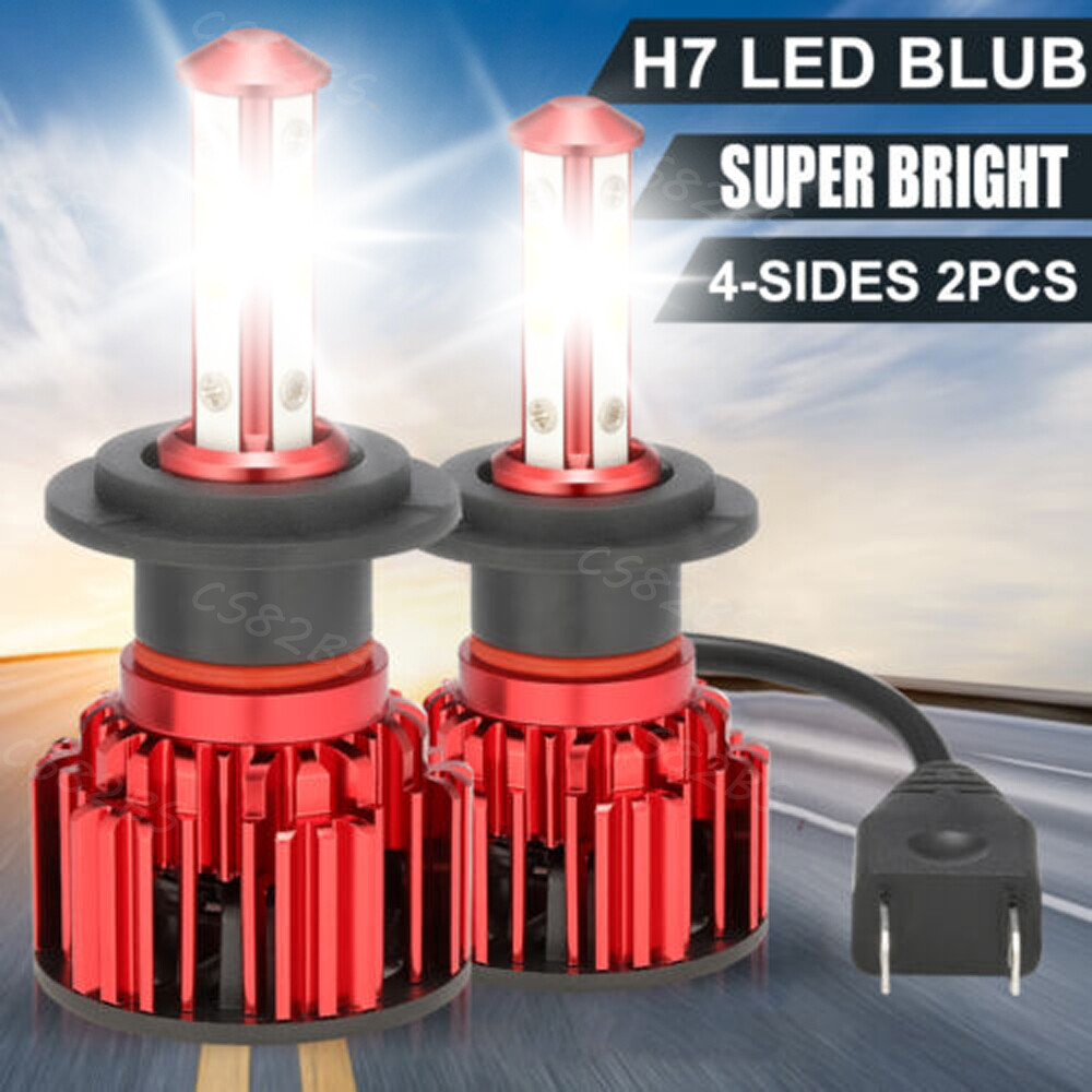 4 Sides H7 LED Headlight Bulb Kit High Low Beam 6500K White Super Bright 20000LM