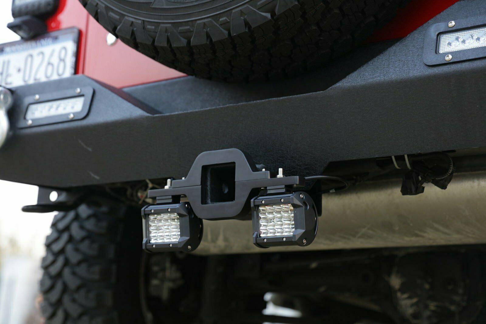 Tow Hitch Mount Bracket w/ 4“ LED Work Reverse Lights Offroad SUV Pickup + Wire