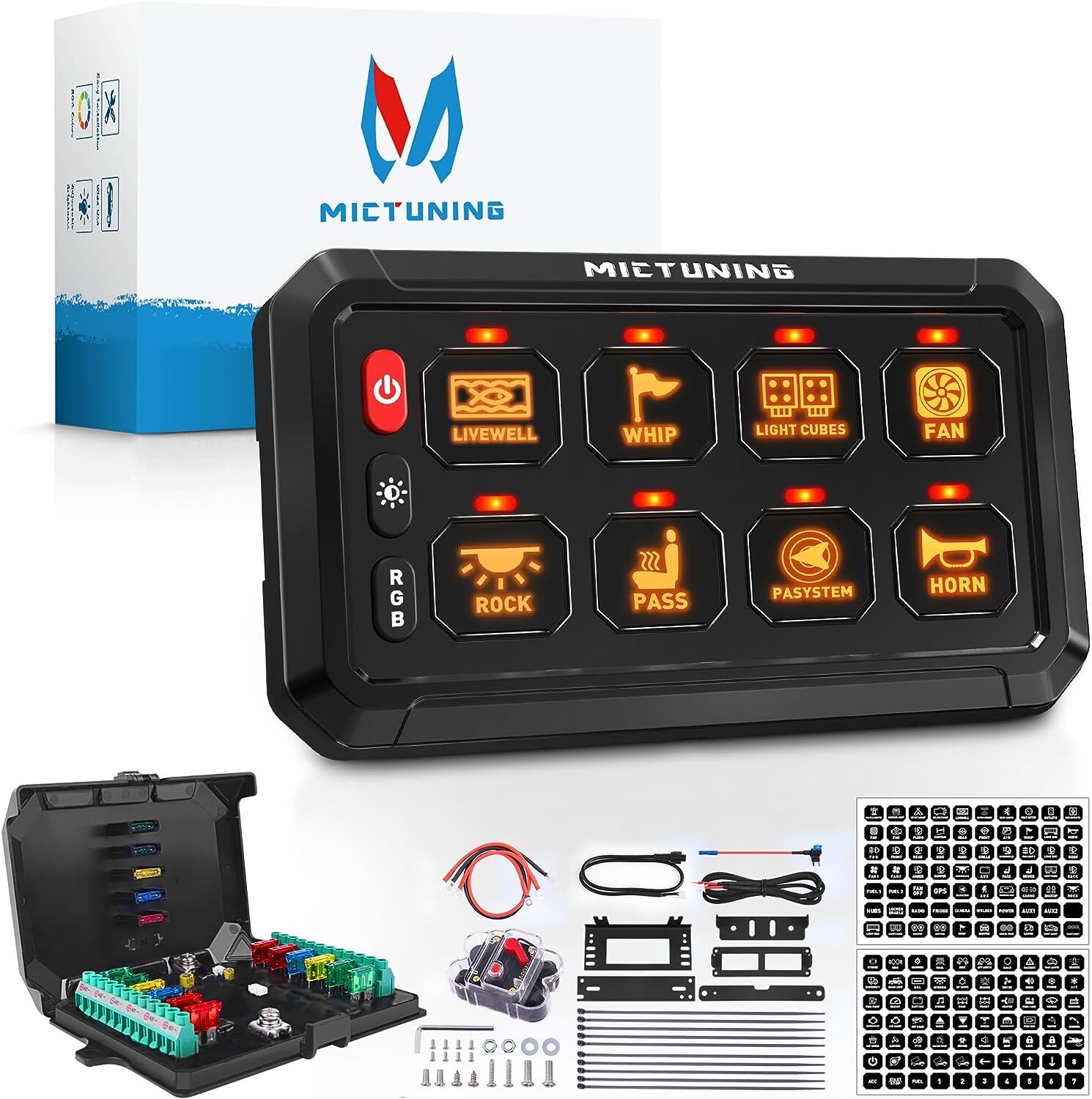 MICTUNING RGB 8 Gang Switch Panel LED Circuit Control Relay System Multipe Mode