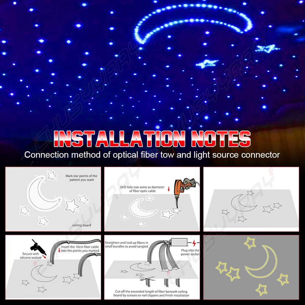 RGBW LED Car Headliner Roof Ceiling Star Light Kit Control 300x Fiber Optic