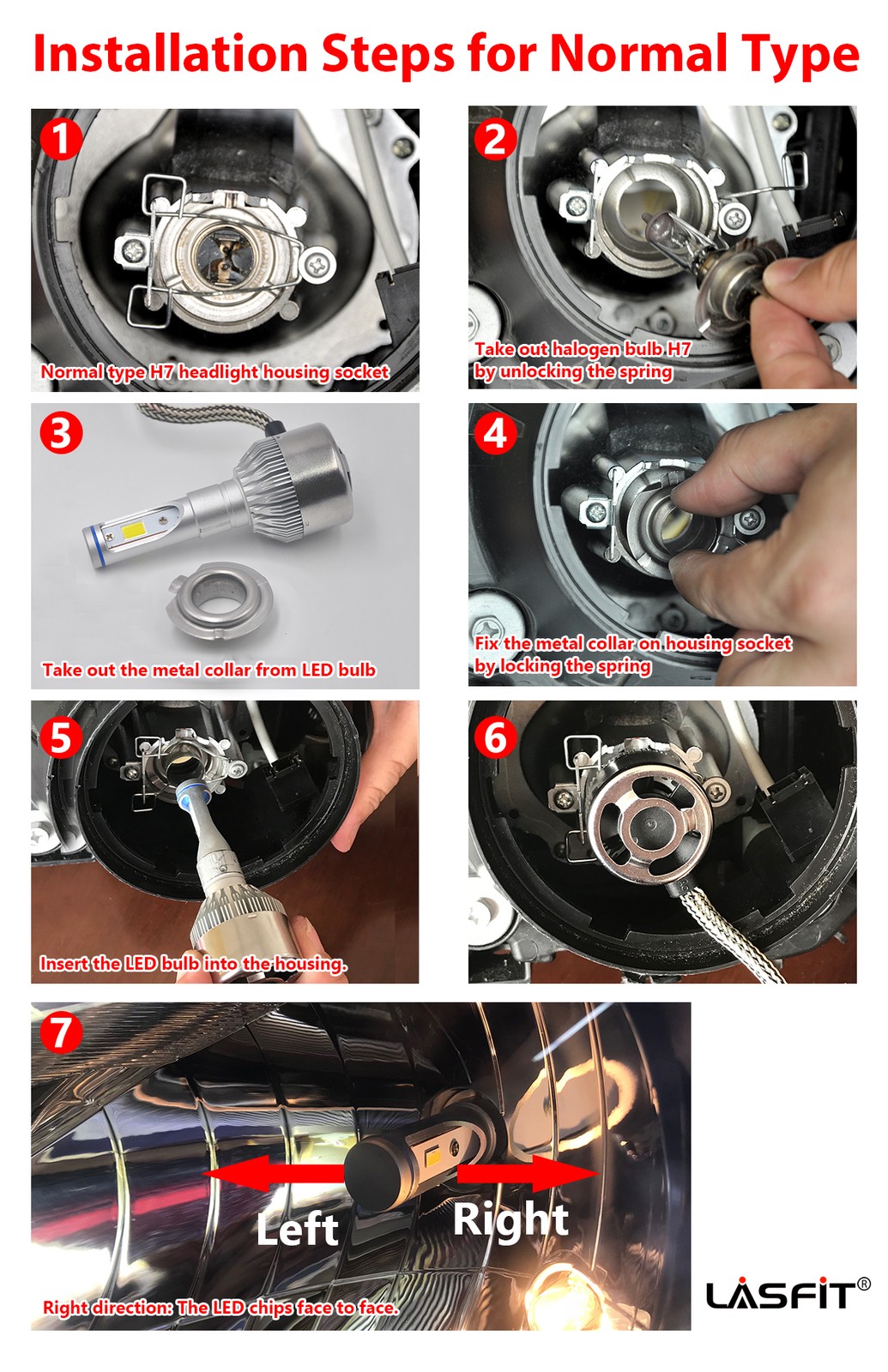 LASFIT H7 LED Headlight Bulbs High or Low Beam 6000LM Super Bright LAplus Series