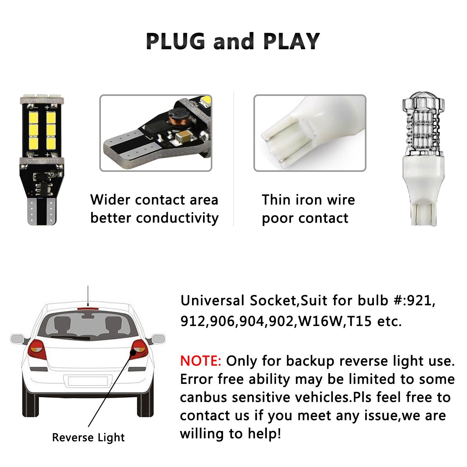 AUXITO 921 912 LED Reverse Backup Light Bulb 2400LM 6000K Super Bright T15 YL EC