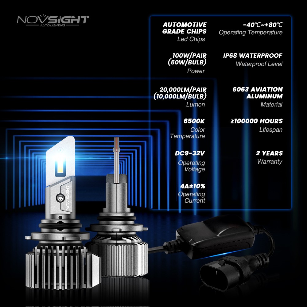 2PCS 9006 LED Headlight Bulbs Low Beam 100W 20000LM Super Bright White NOVSIGHT