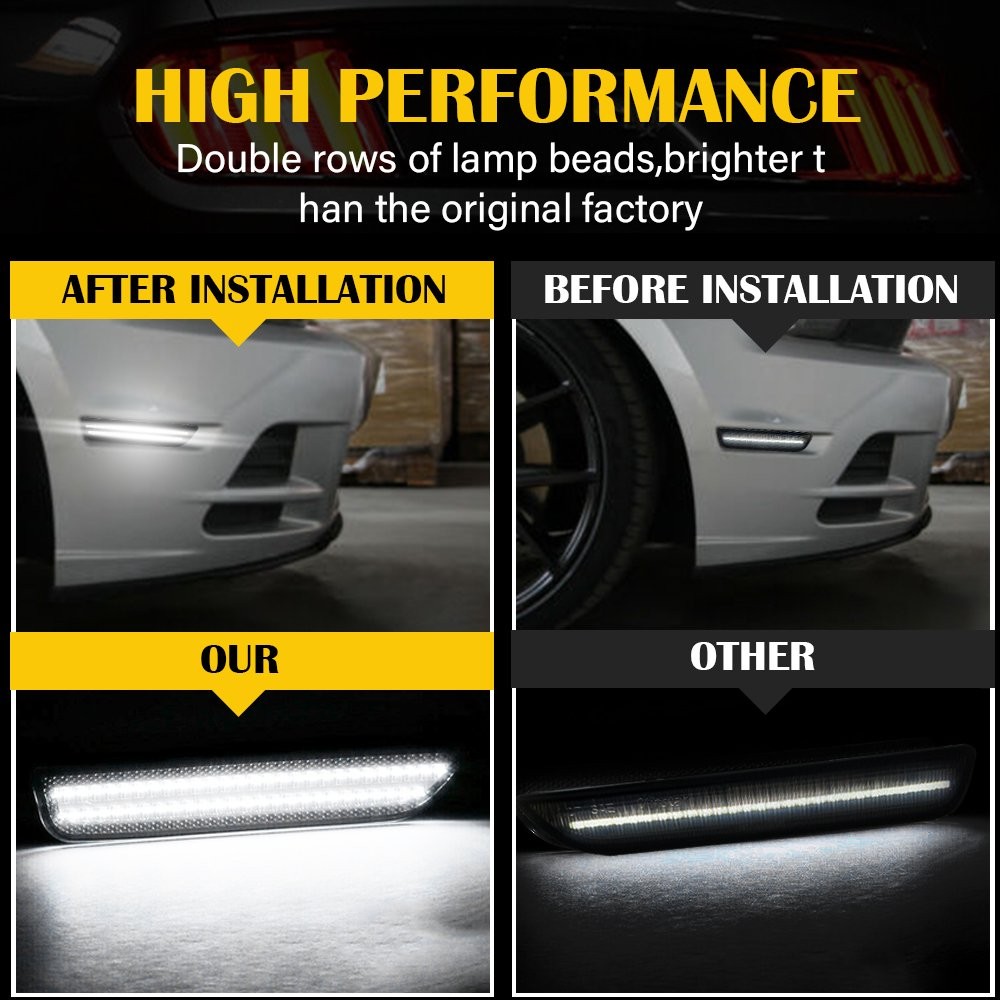 Front Left Right White LED Side Marker Lights For 2010 2011 2012-14 Ford Mustang