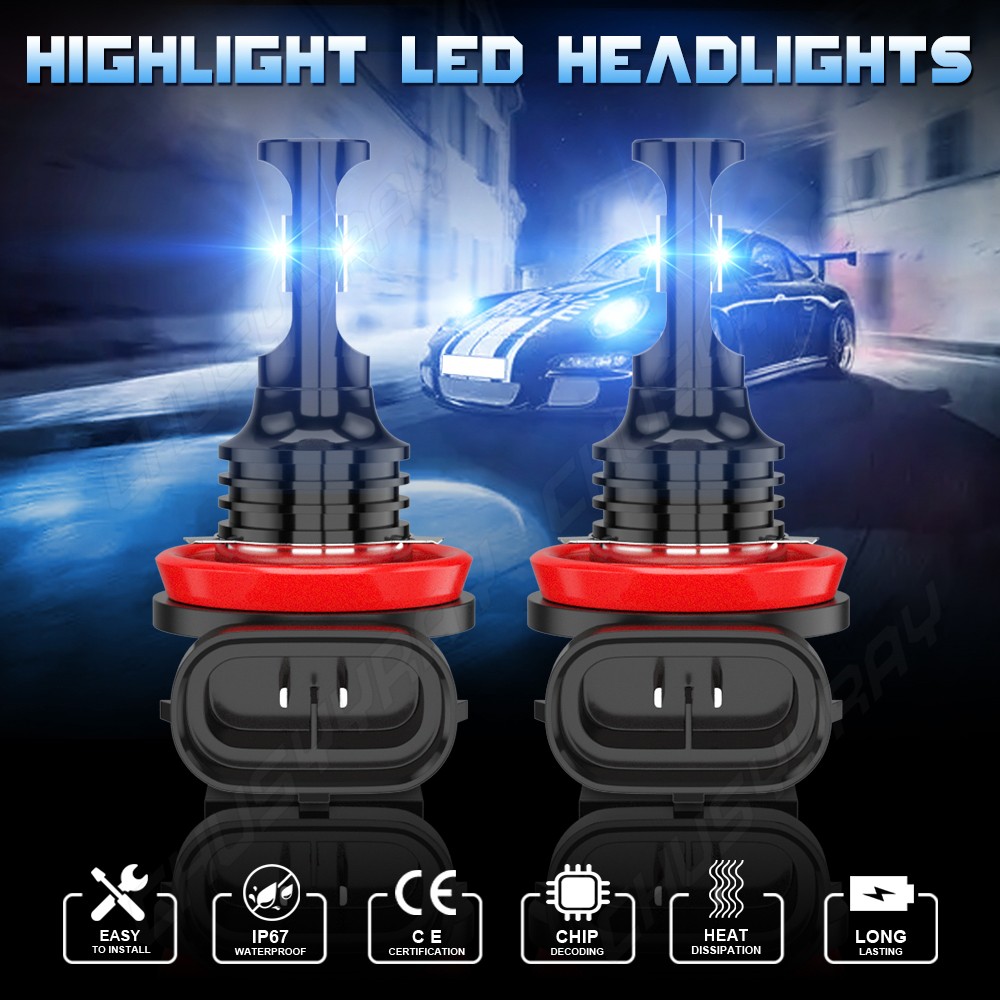 LED Headlight Bulbs Conversion Kit 9005 + H11 High Low Beam Bright Ice blue 8k