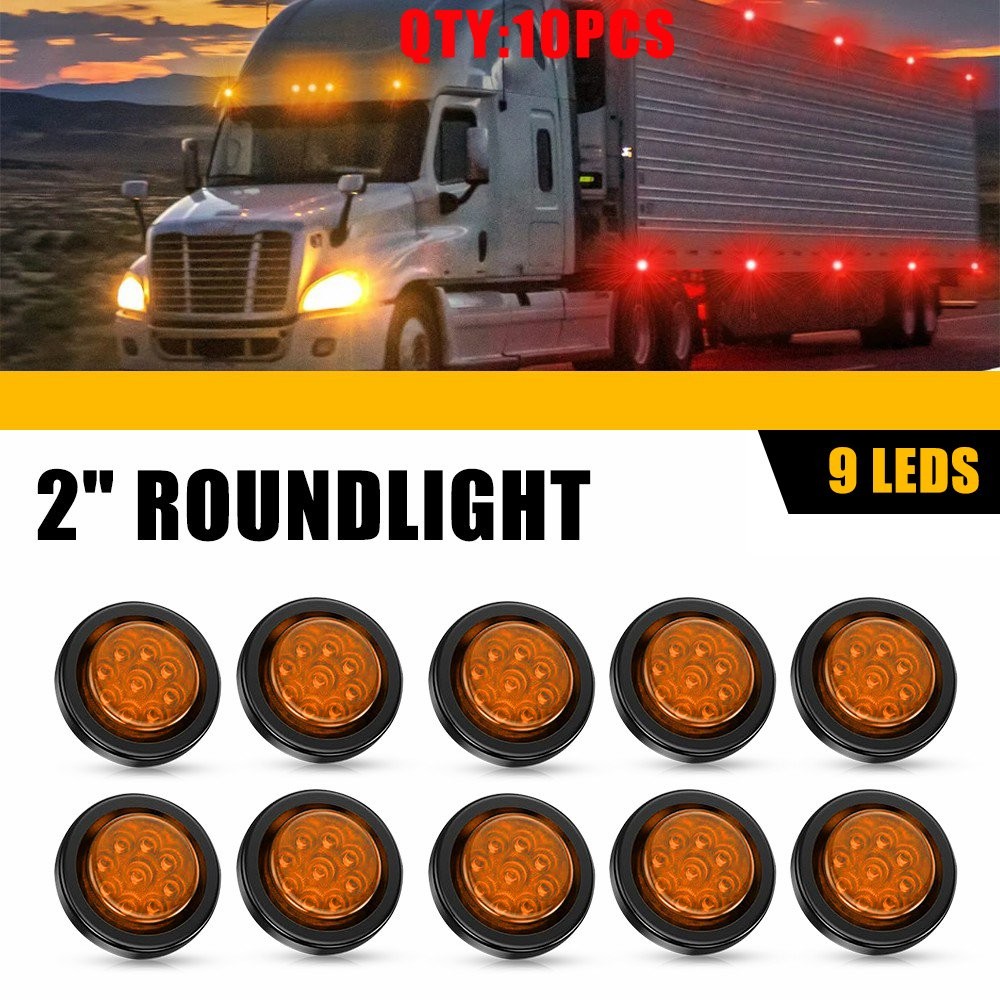 2″ DOT Amber Round Trailer 9 LED Marker Lights Grommet for Truck RV Van 10-50X