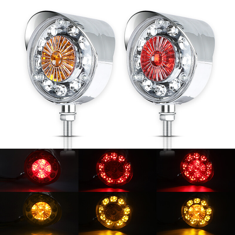 2pcs Round LED Pedestal Fender Light Truck Trailer Double Face Turn Signal Brake