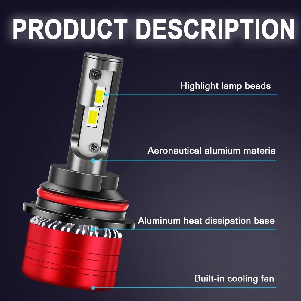 9007 HB5 LED Headlight Bulbs Kit High Low Beam 6500K Extremely Bright 72000LM