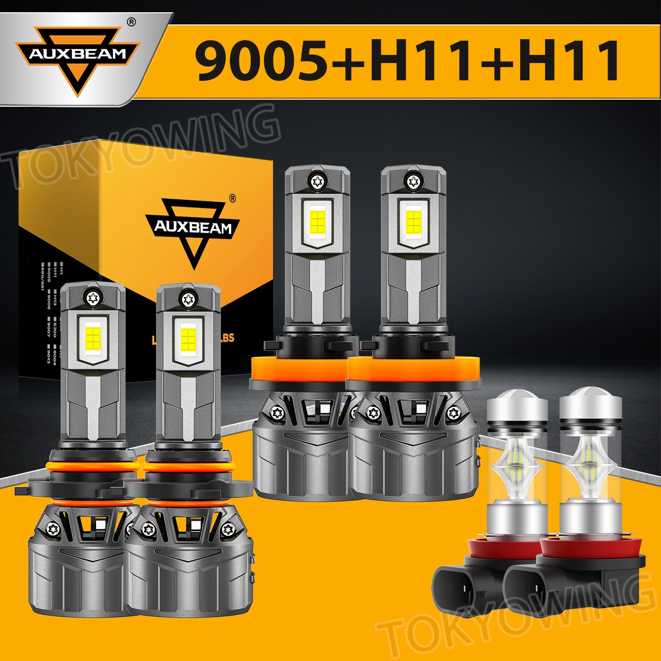 AUXBEAM 9005+H11+H11 28000LM LED Headlight Fog Bulb 6500K Super Bright Mini Size