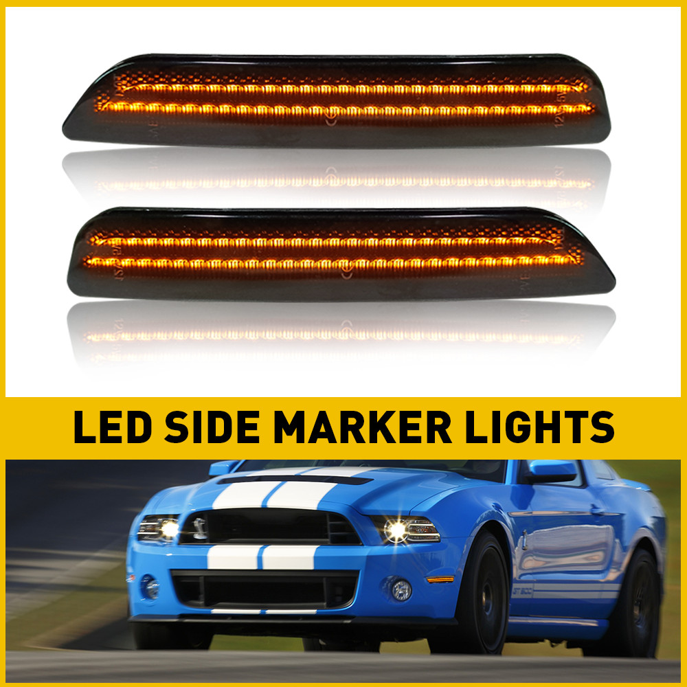 2x Amber LED Side Front Lamps Marker Lights Fit Reflector 2010-2014 Ford Mustang