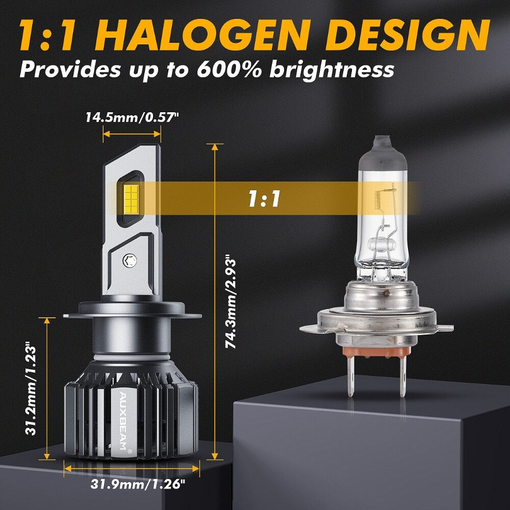 AUXBEAM H7 LED Headlight Bulb Conversion Kit High or Low Beam White 6500K CANBUS