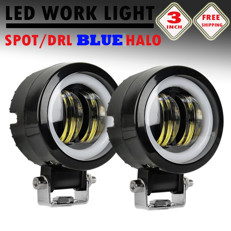 3“ LED Round Halo Light Bar Spot Work Pods Driving Fog for Offroad ATV SUV 4WD