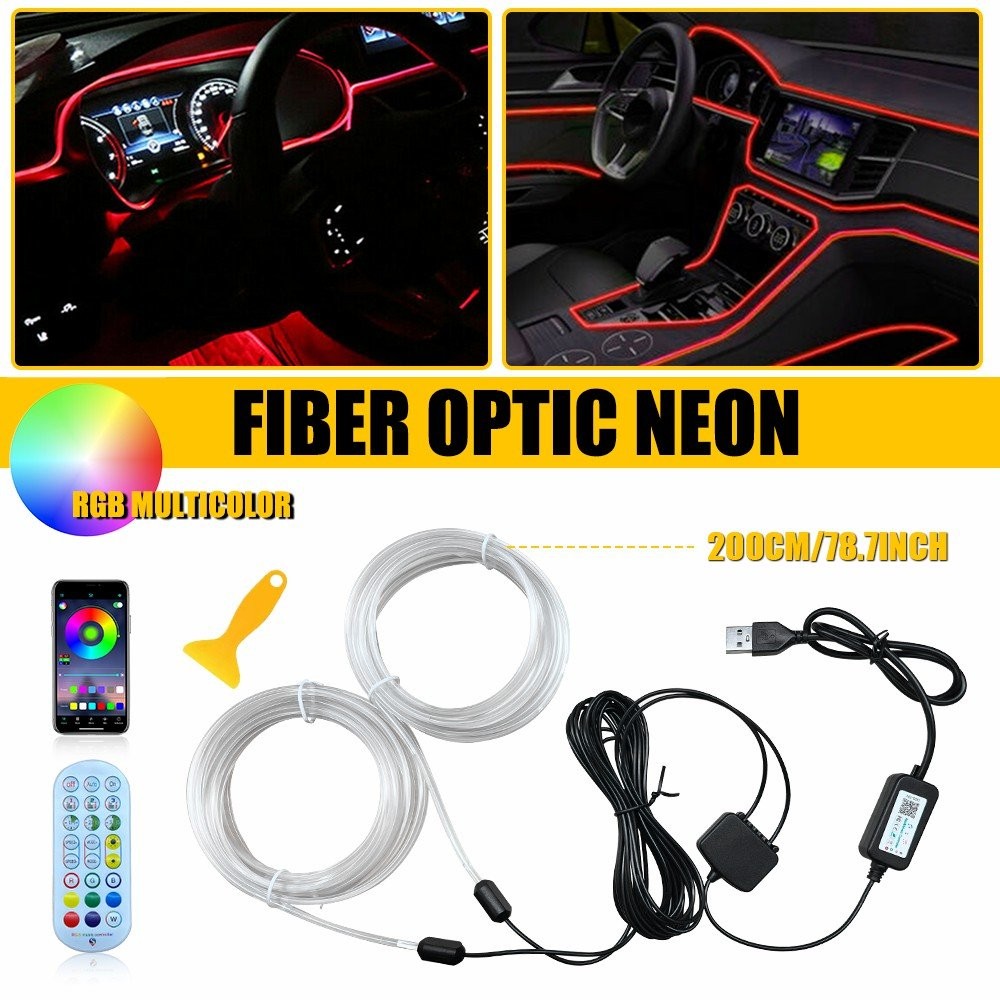 Interior Lamp APP RF Control LED Neon Light Trim Glow Optic Fiber Strip RGB EXC