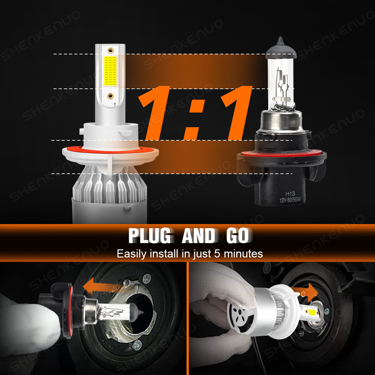 H13 9008 LED Headlight Bulbs Kit 120W 56000LM Hi/Lo Beam Super Bright White