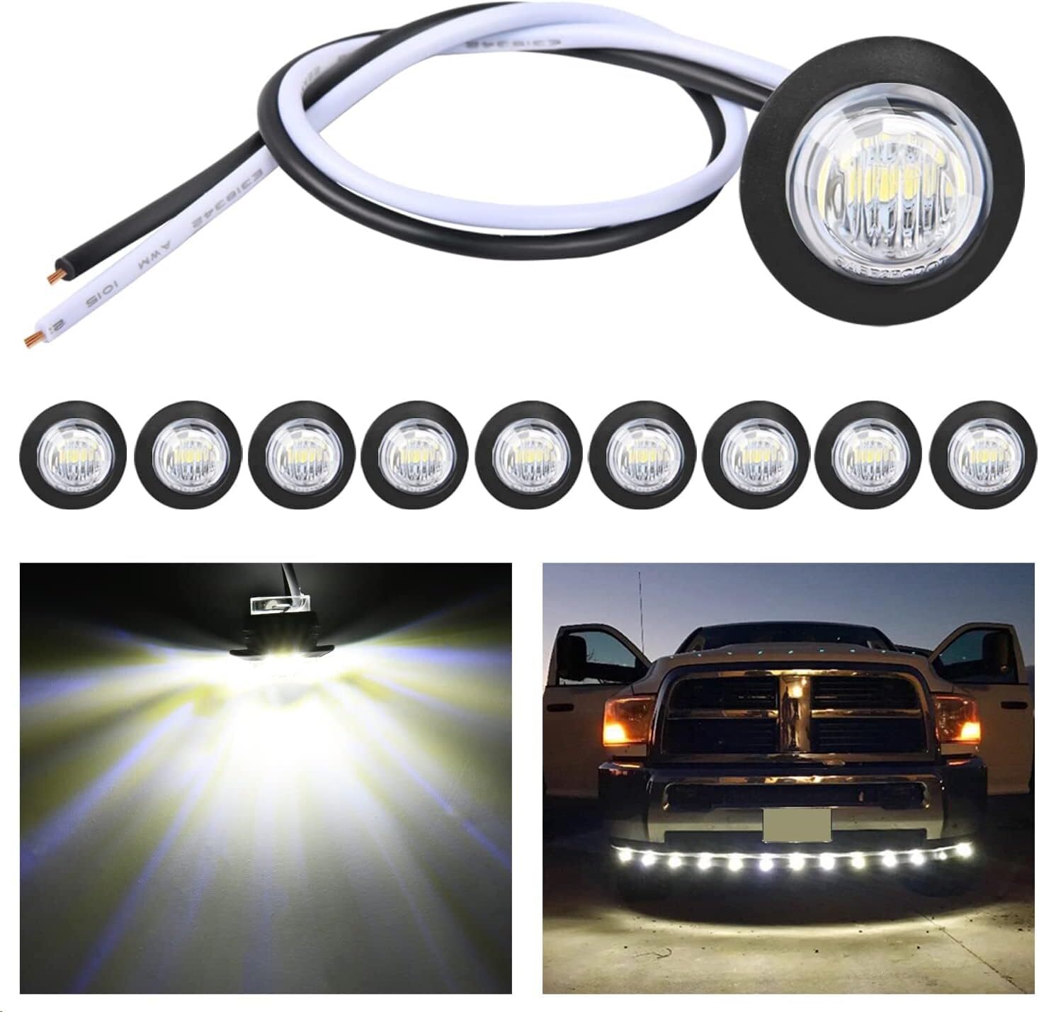 Nilight 10 PCS 3/4 Inch Round LED Clearance Light Front Rear Side Indicator