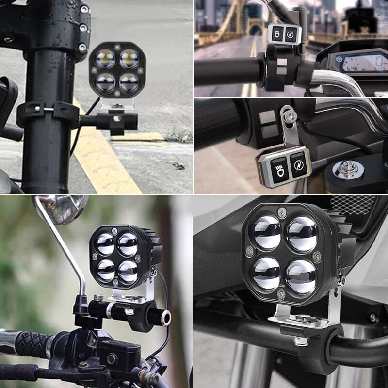 Pair Yellow White Motorcycle LED Spot Light Auxiliary Headlight Fog Driving Lamp