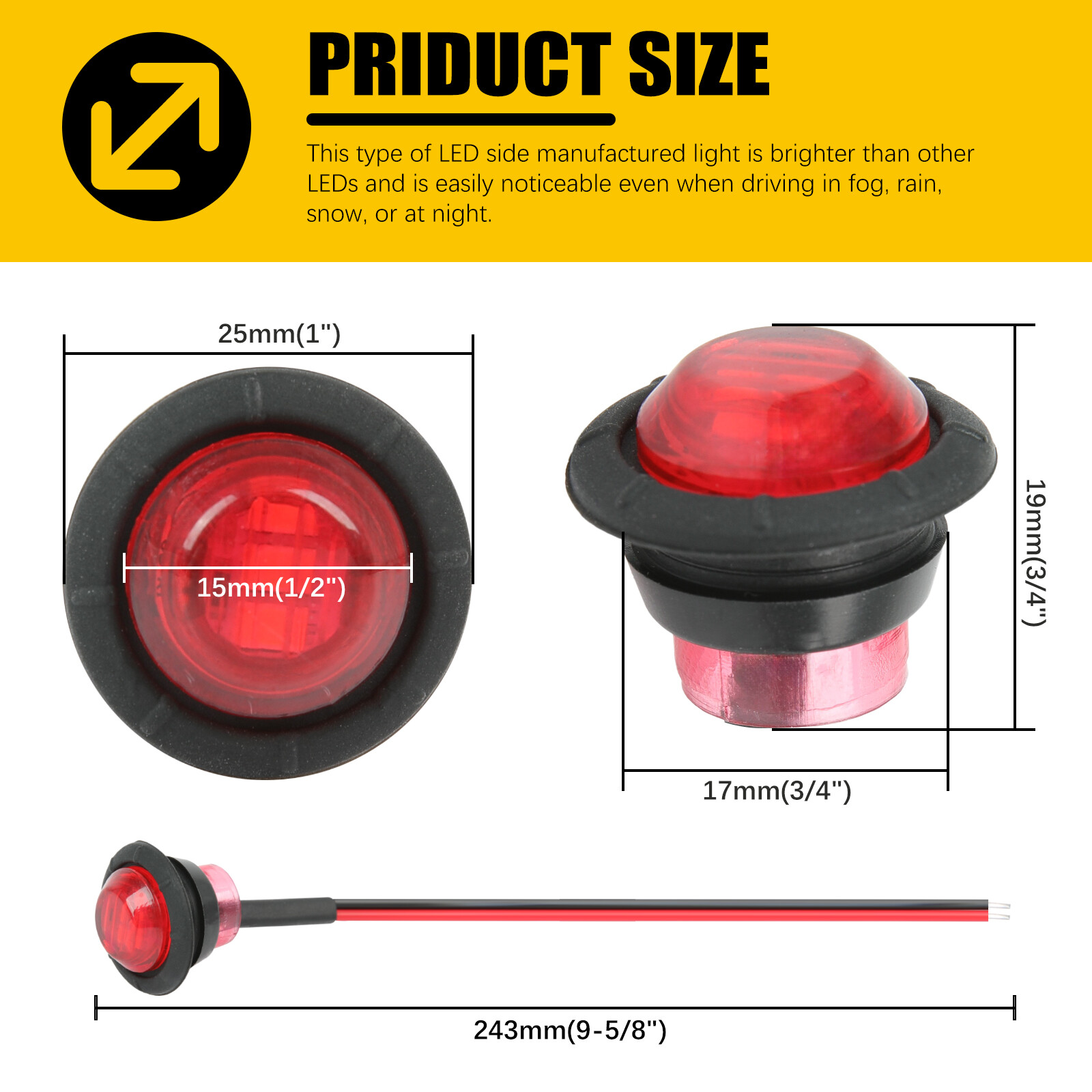 20pcs Mini Round Marker Lights 3/4″LED Truck Trailer Bullet Side Clearance Light
