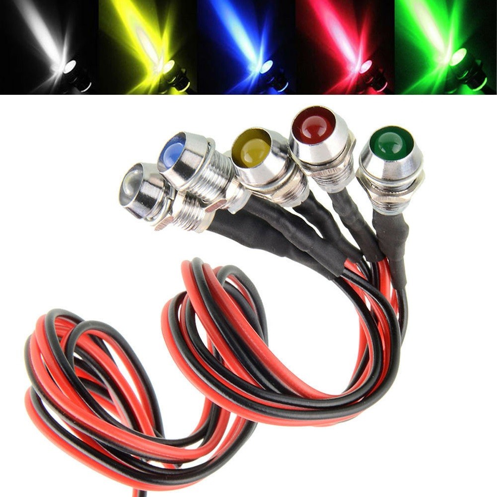 12V Car Boat 12V 8mm LED Indicator Light Pilot Dash Dashboard Panel Warning Lamp