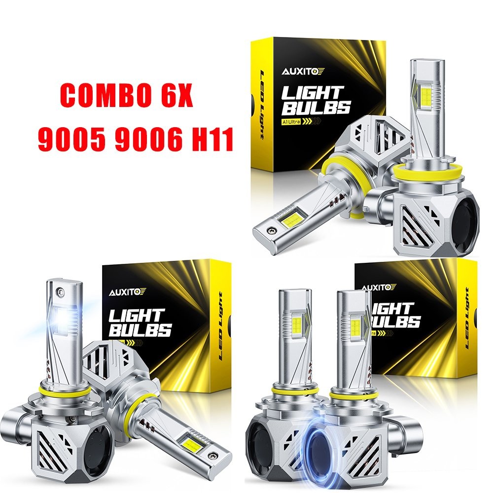 Combo LED Headlight Kit 9005 9006 H11 144000LM High Low Beam Fog Light 6-30X