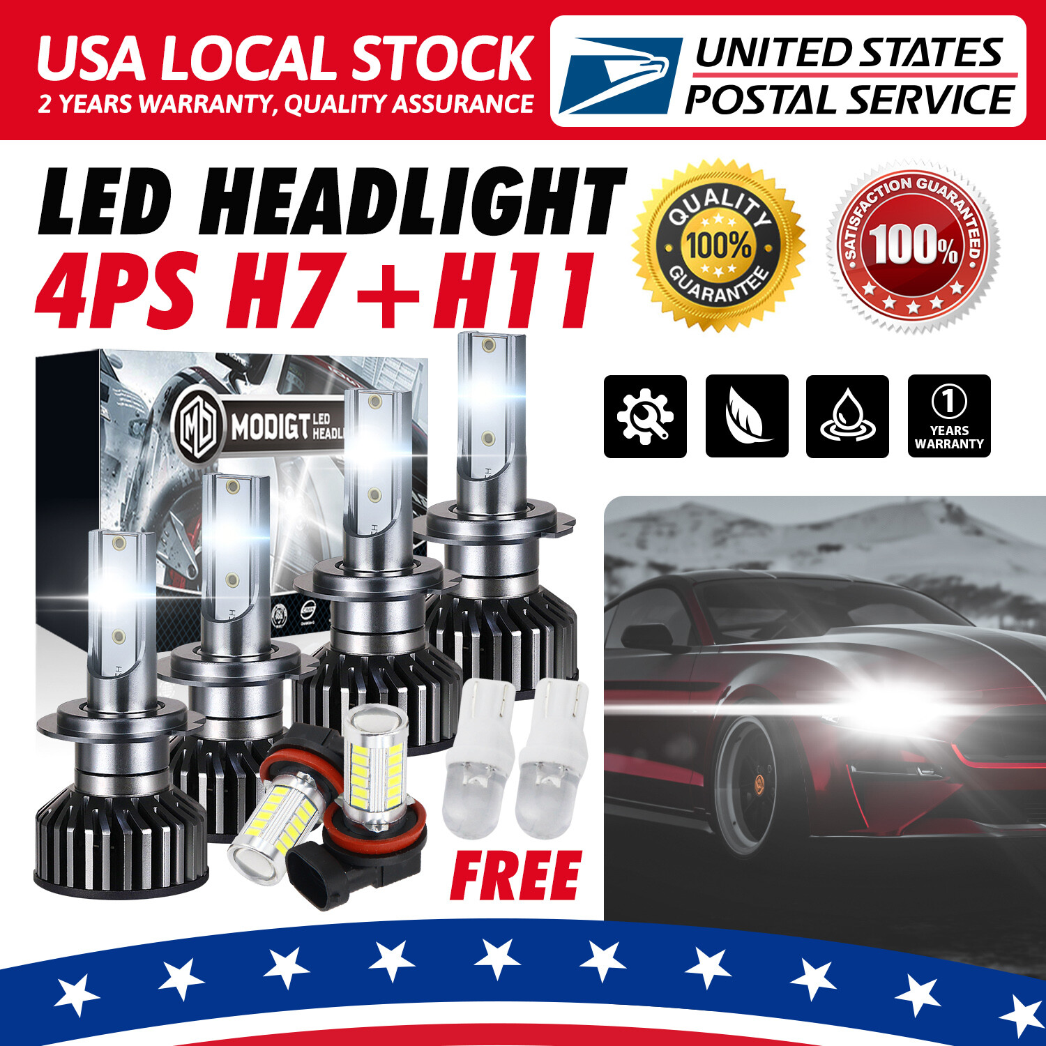 6PCS H7 H7 H11 LED Headlights Bulbs High Low Beam Fog Light Kit US 6000K