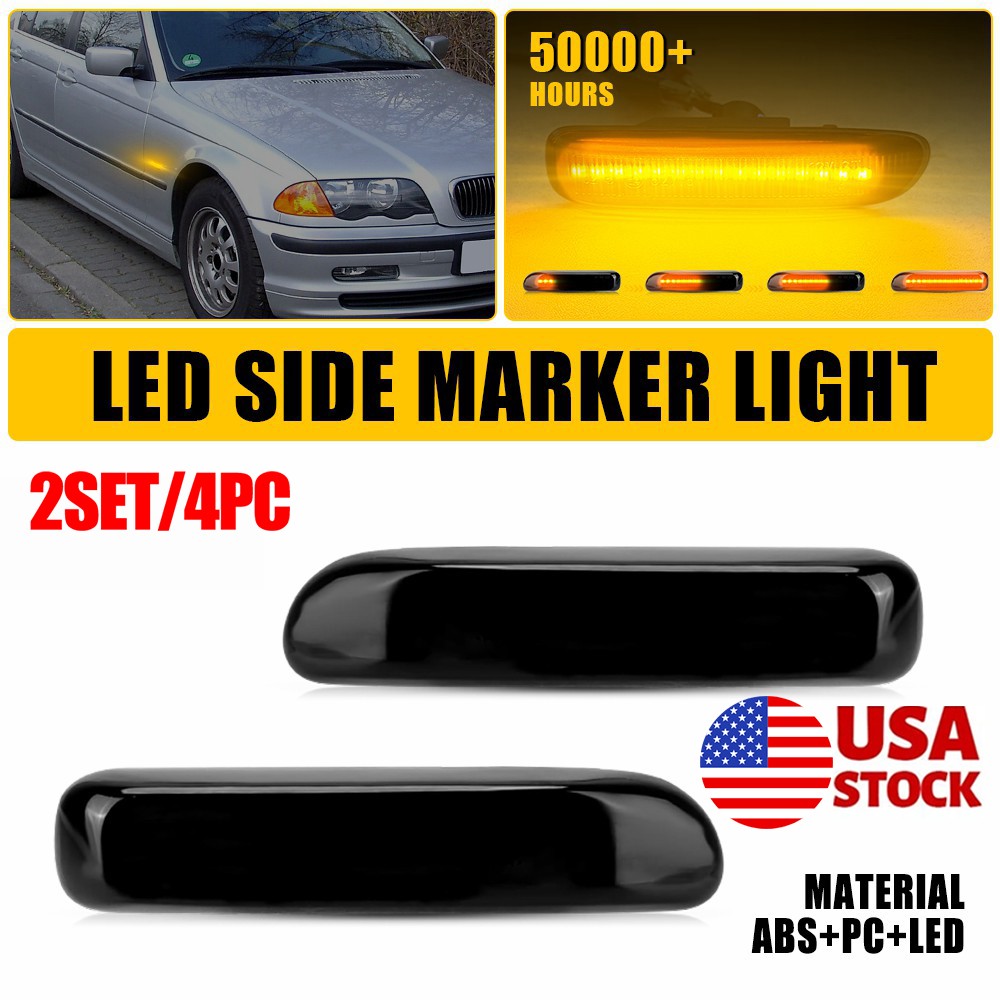 4PC Smoked Sequential LED Side Marker Lights For BMW 3 Series Coupe/Convertible