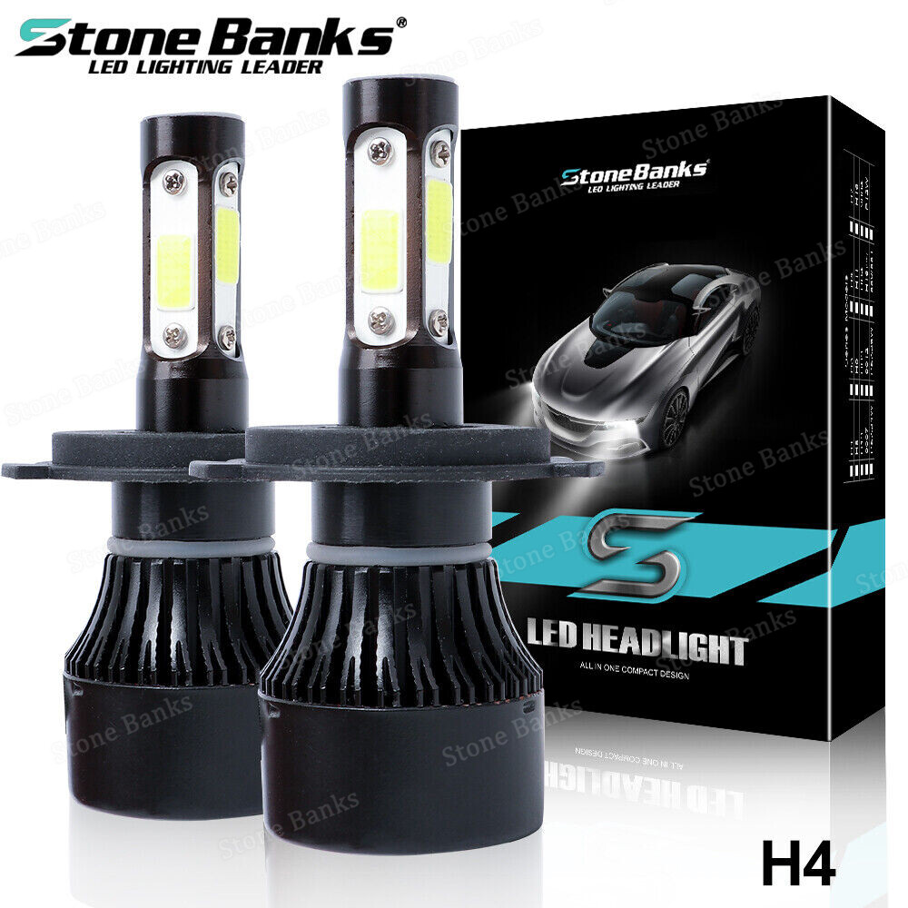 4-Side H4 LED Headlights Kit Hi/Low Beam 6500K 9003 HB2 Bright White Light Bulbs