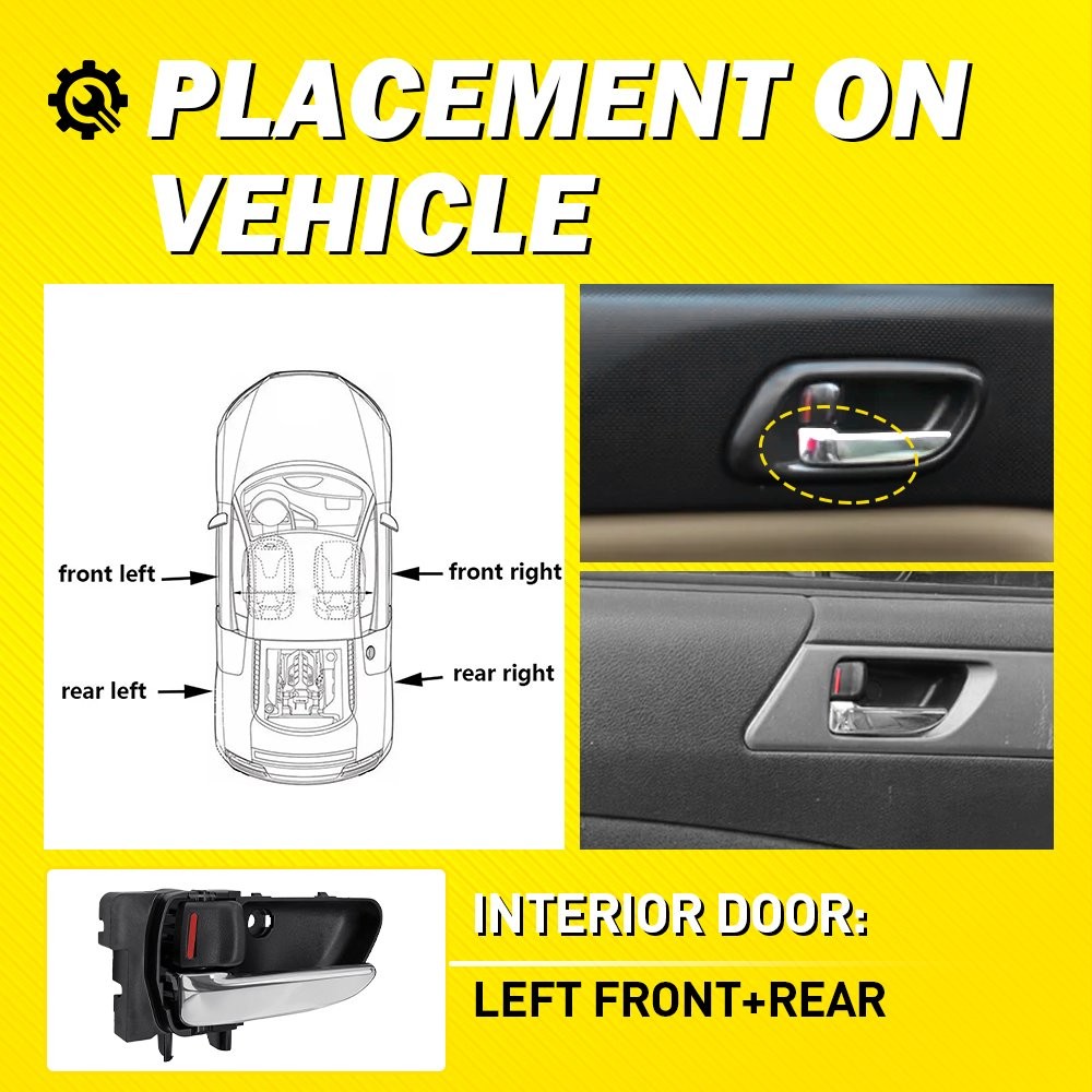 Left Inner Door Handle For Subaru Forester 2003-2008 Black w/Chrome Lever 1-5SET