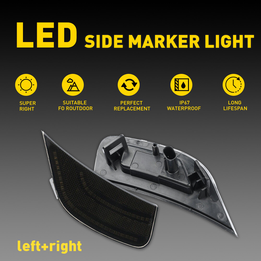 2x Full Front LED Smoke Side White Lights For Escalade Marker 2021-2023 Yukon XL