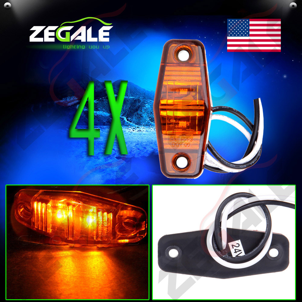 4X 2 Diode Universal Amber Surface Mount Side Fender Marker Trailer Van Lights