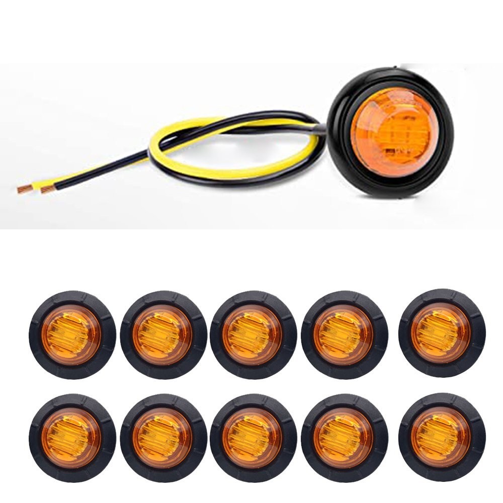 10Pcs Mini 3/4″ Round 3 Amber LED Side Marker 12V Truck Bullet Light Lamps