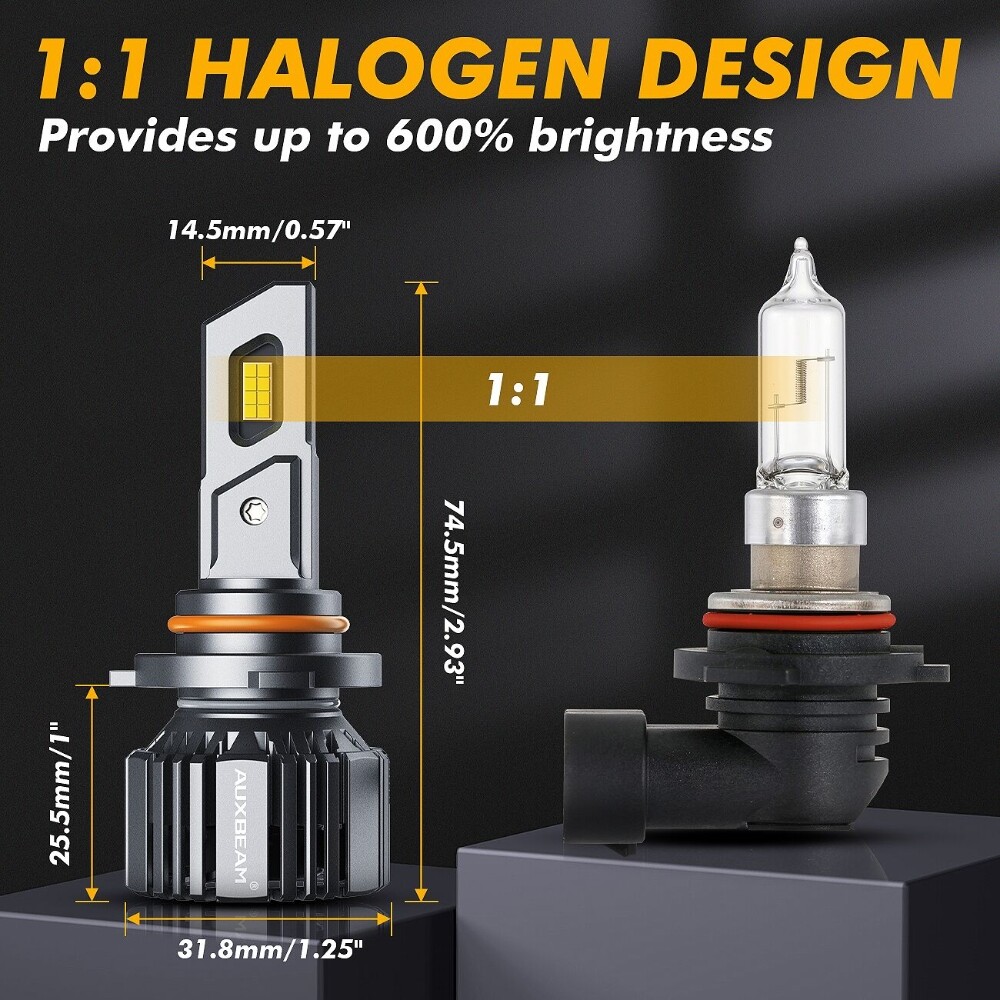 AUXBEAM 9007 HB5 Canbus LED Headlight Hi/Lo Beam Bulb Conversion Kit 25000LM 1:1