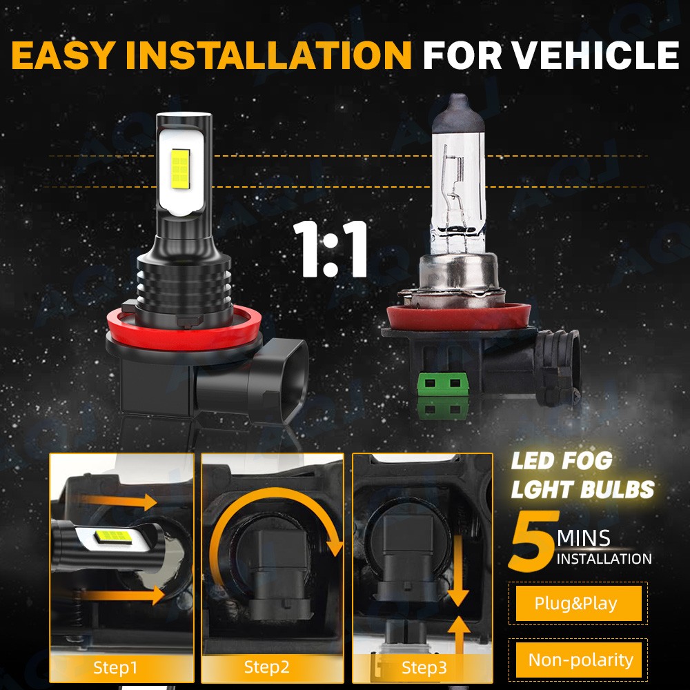 6000K White LED Headlight+3000K Yellow Fog Light Bulbs For Pontiac G5 2007-2010