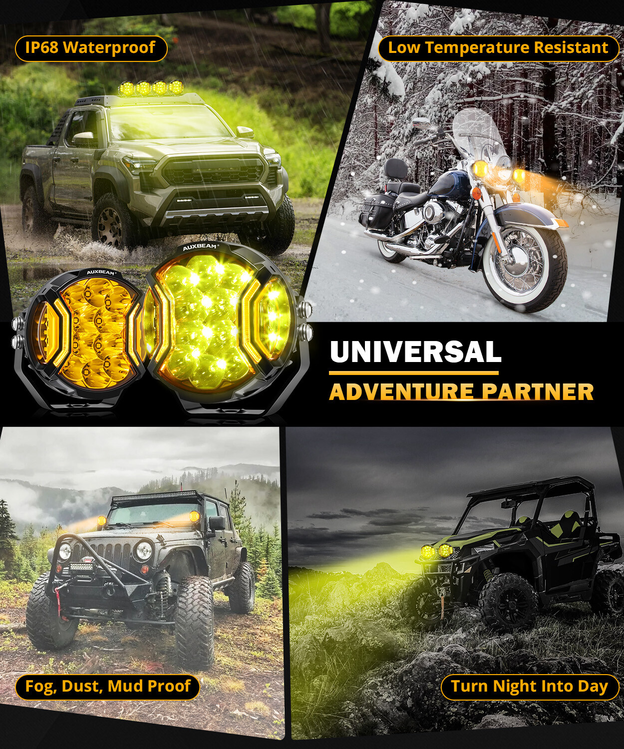AUXBEAM 7“ 226W Side Shooter LED Work Lights Pods Driving Fog Lamps Amber DRL
