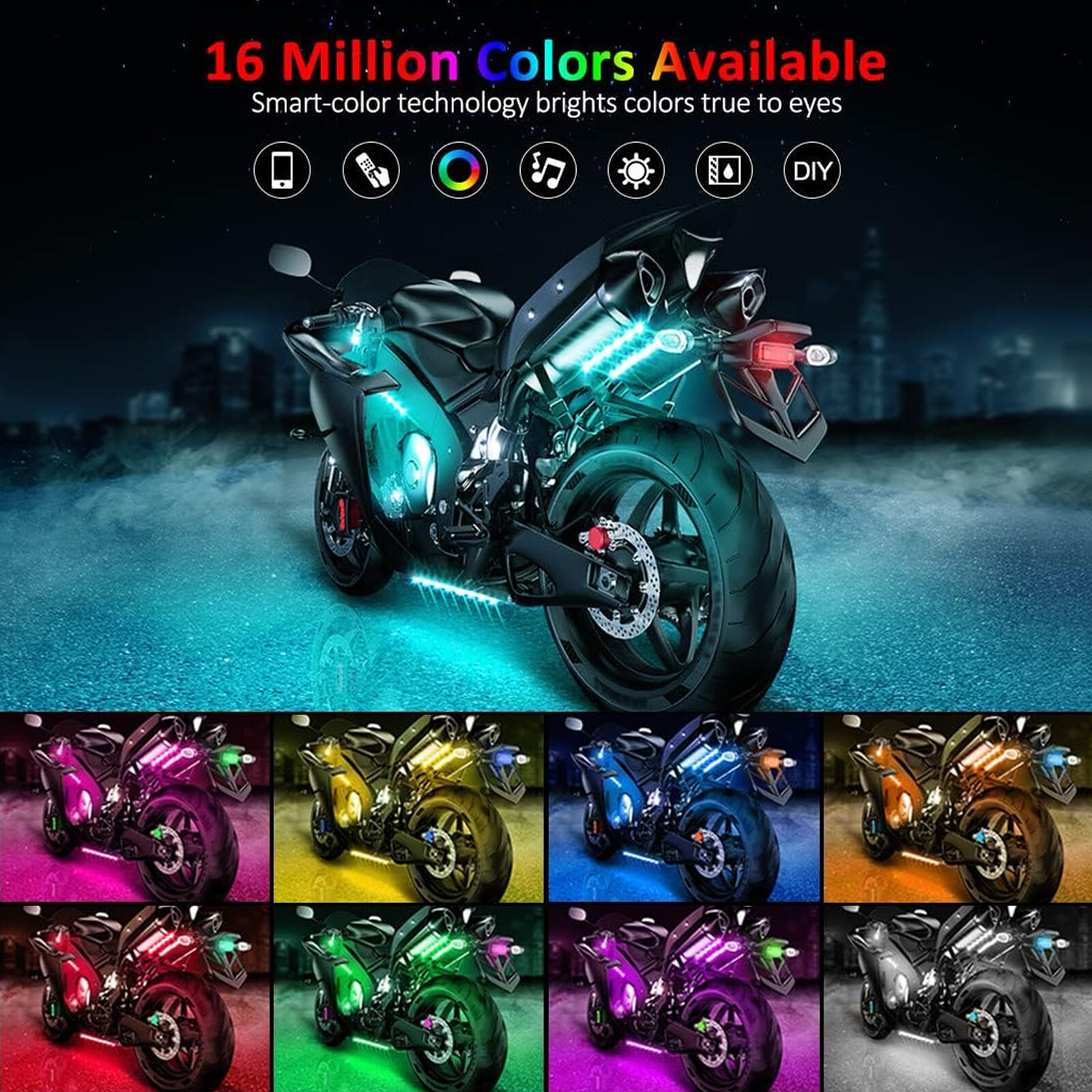 12V Motorcycle Car RGB APP Atmosphere Light Flexible Waterproof Sound Control
