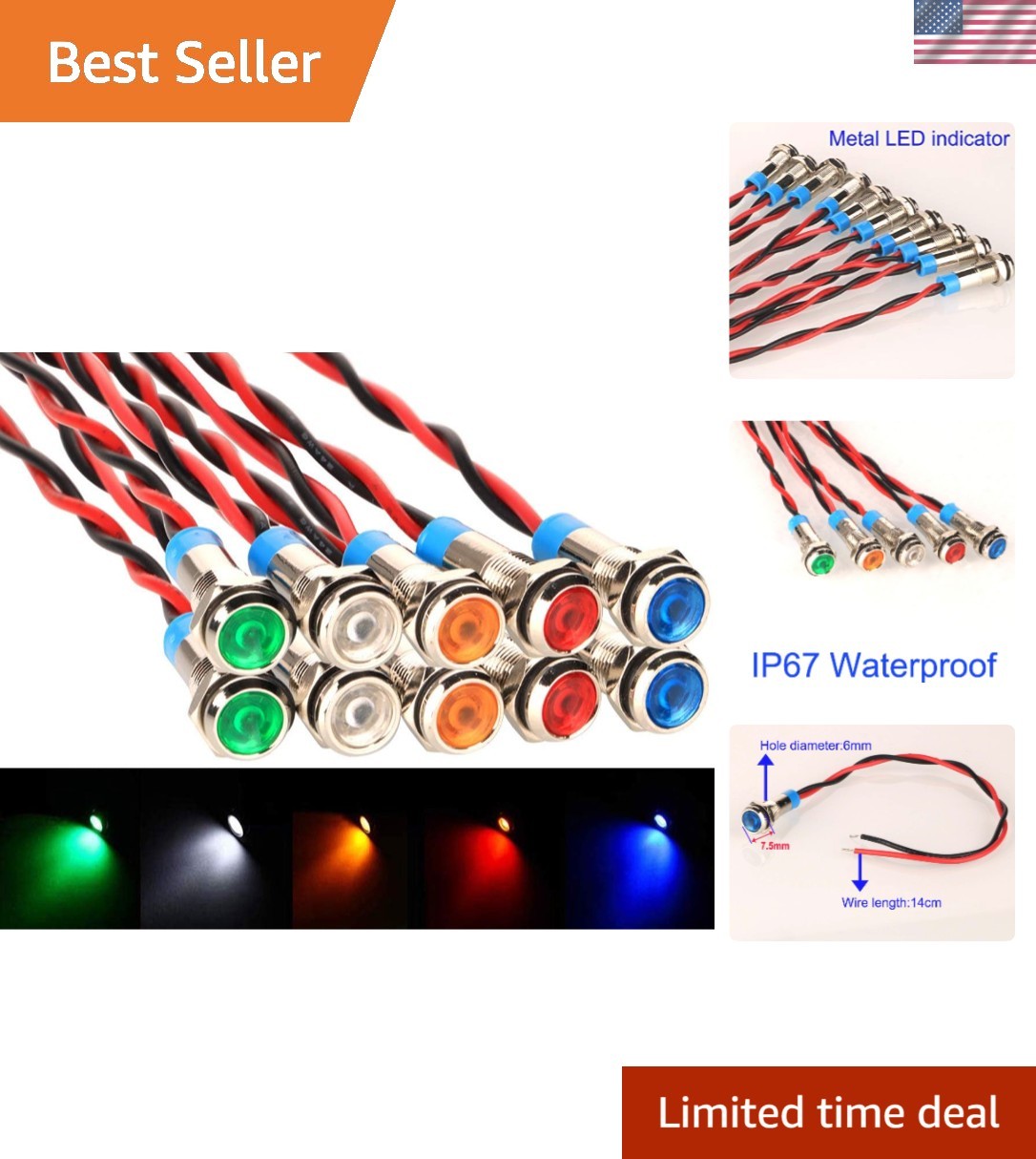 AC/DC 12-24V Multicolor LED Signal Lamp Set – 10 Waterproof Lights for Vehicles