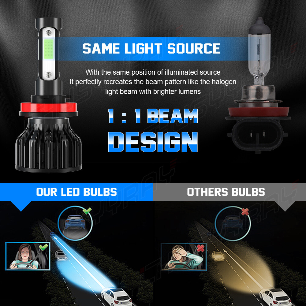 4PCS Mini Combo 9005+H11 LED Headlight Kit High Low Beam Bulbs ICE BLUE 8000K
