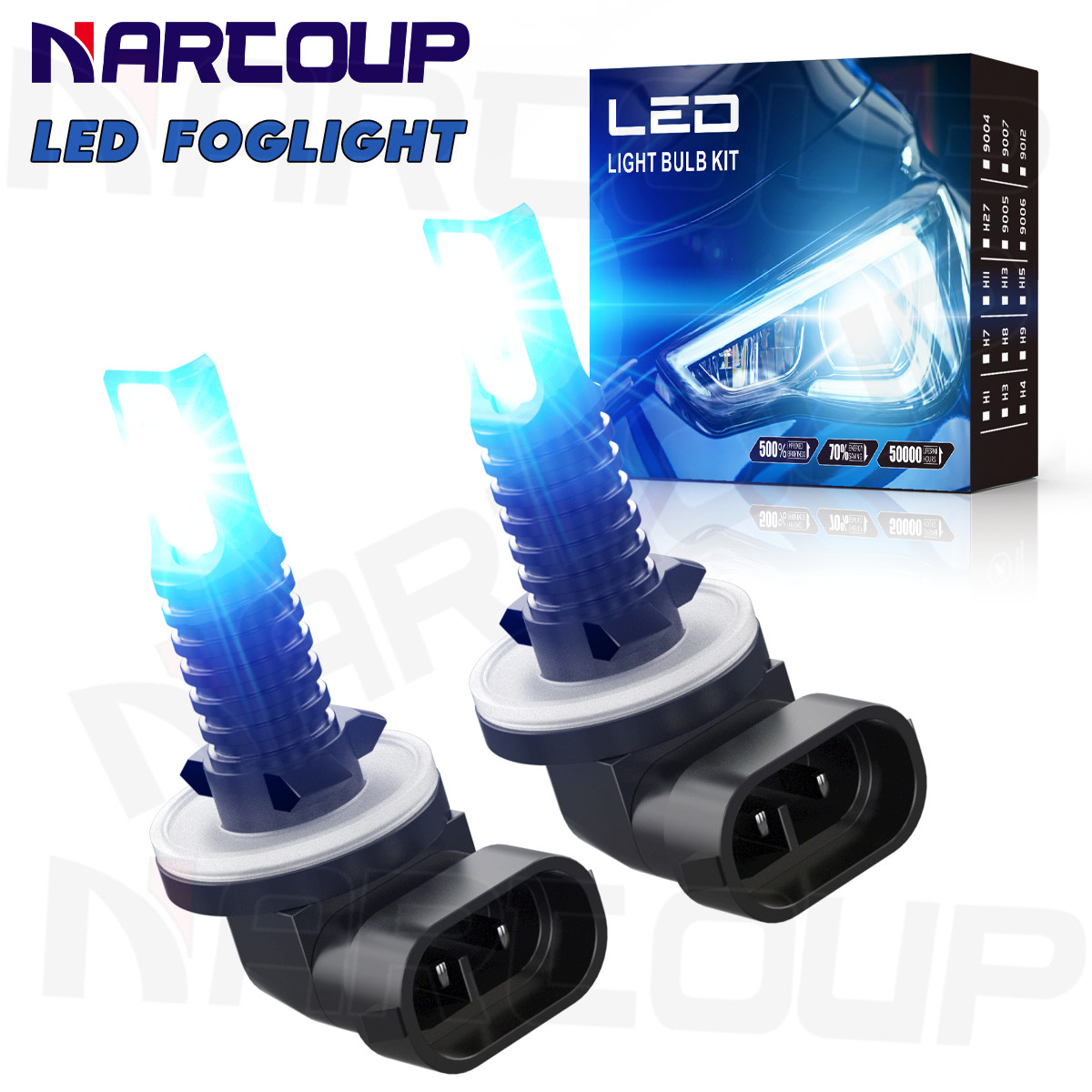 Nartoup H27W/2 881 Blue LED Fog Light Bulbs DRL Conversion Kit 8000K Blue