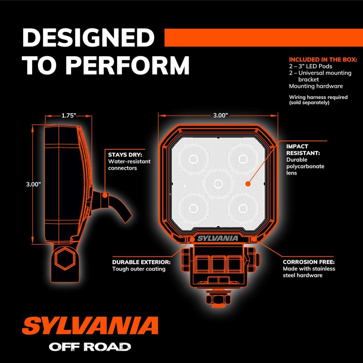 SYLVANIA Rugged 3 Inch Cube LED Light Pods | LIFETIME Limited Warranty