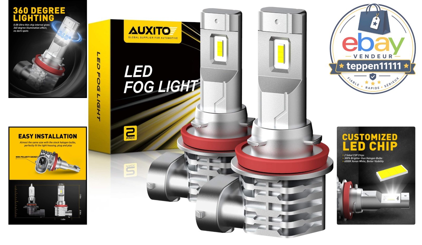 H11 H8 LED Fog Light Bulb 40W 6000LM 6500K Cool White Pack of 2