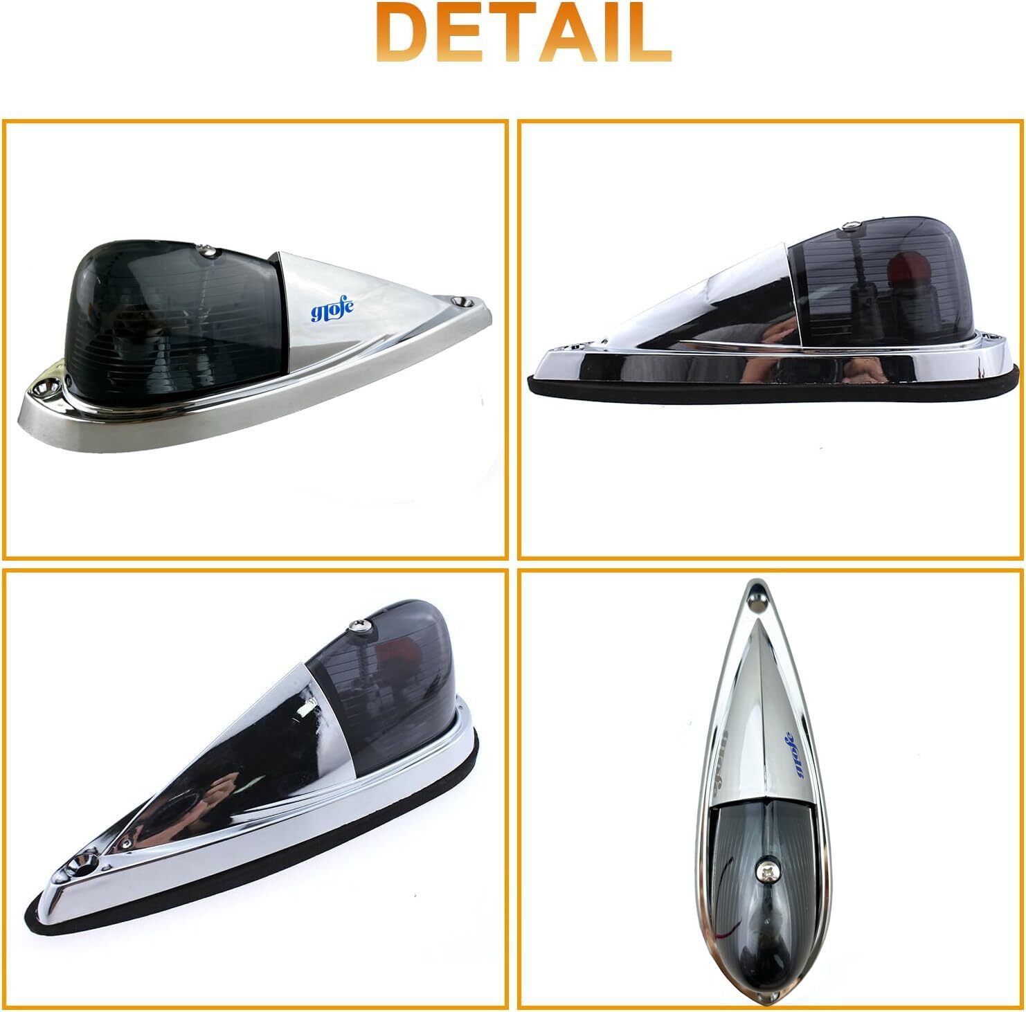 5X Smoke Lens Amber Light Cab Marker Roof Running Lights Kit, Teardrop Style,