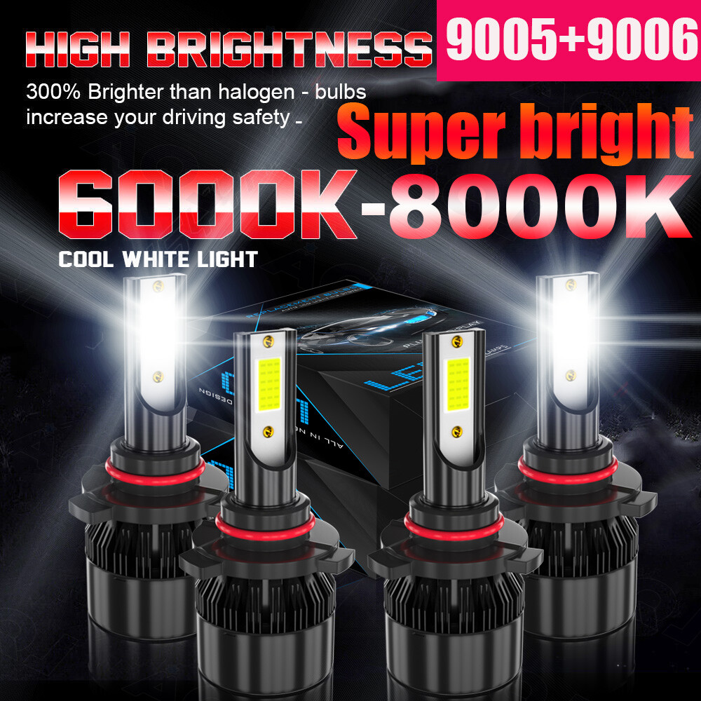 4x 9005 9006 LED Combo Headlight Bulbs High Low Beam Kit Led 6000K Super White