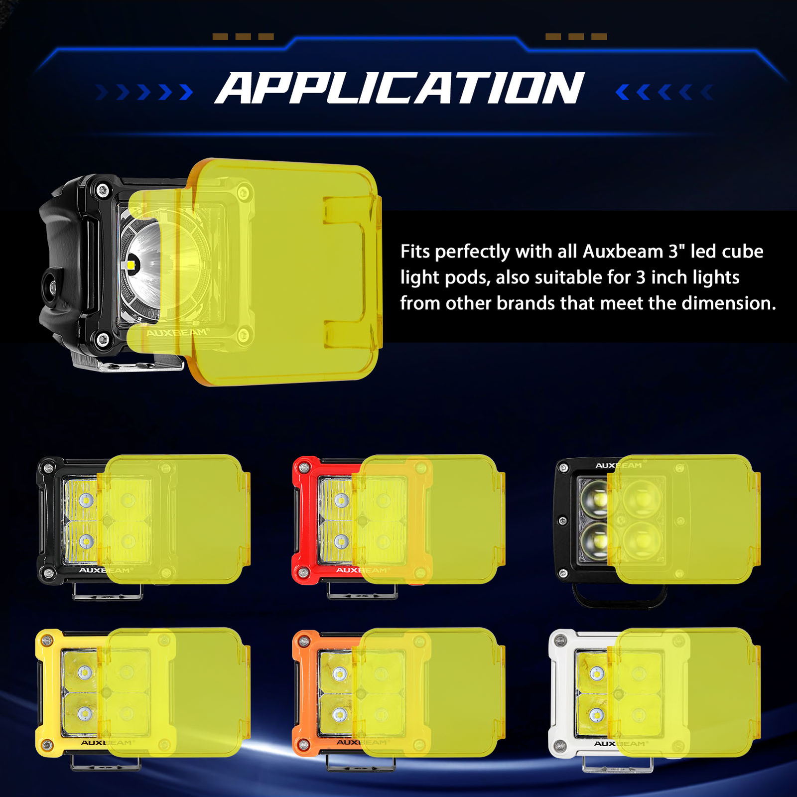 2x AUXBEAM 3″ Amber Yellow Led Light Covers For Led Pods Square Lights Driving